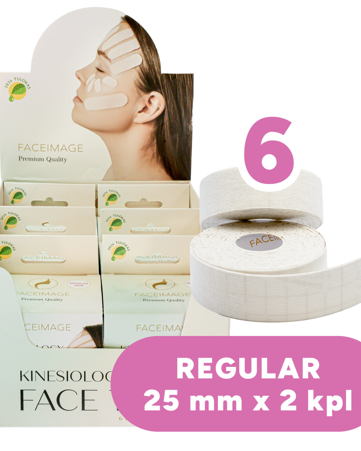 6-pack Kinesioteippi kasvoille Regular 2 x 2,5cm x 5m (valkoinen)