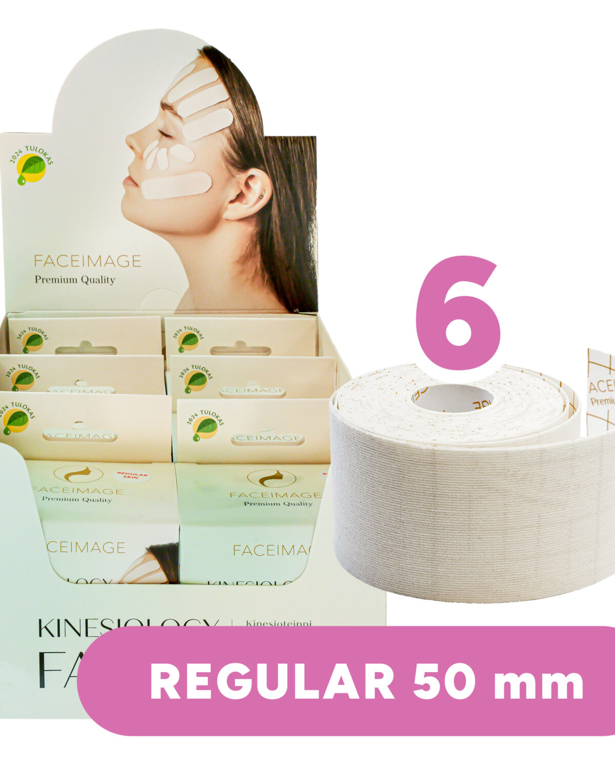 6-pack Kinesioteippi kasvoille Regular 5cm x 5m (valkoinen)