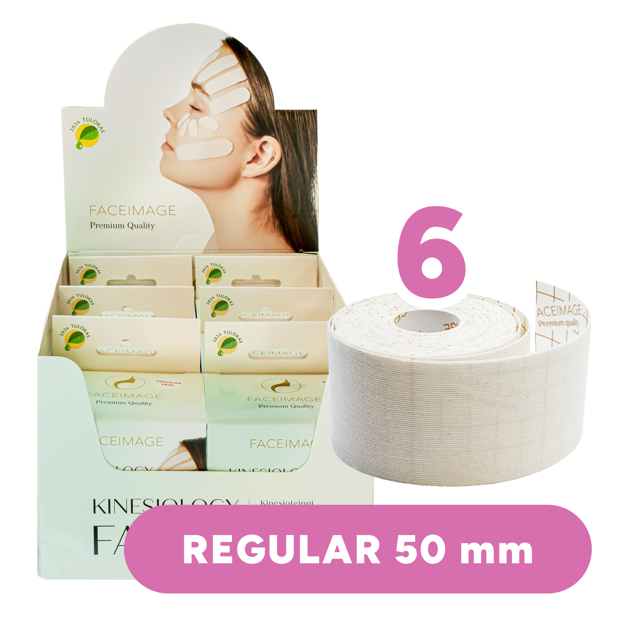 6-pack Kinesioteippi kasvoille Regular 5cm x 5m (valkoinen)