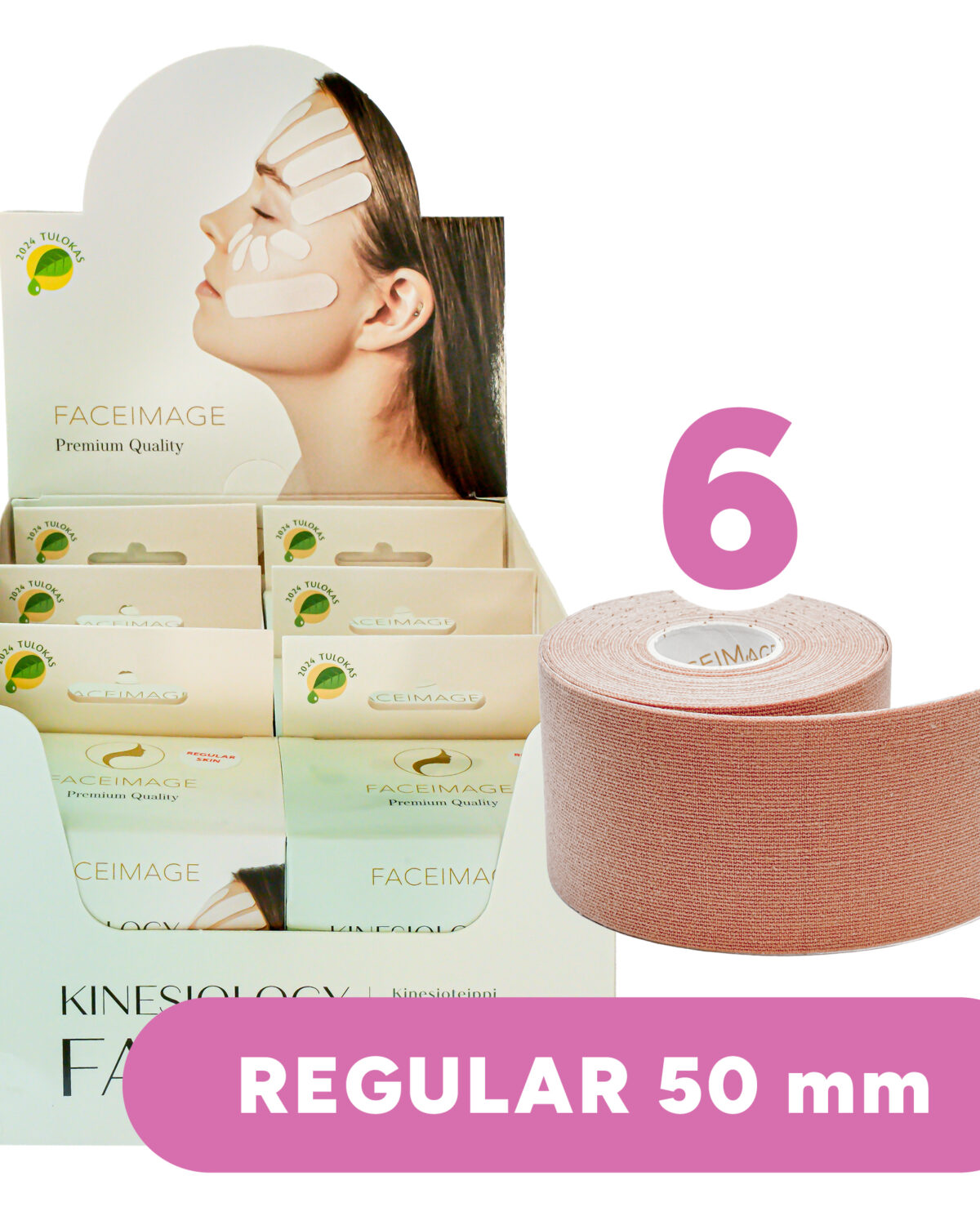6-pack Kinesioteippi kasvoille Regular 5cm x 5m (beige)